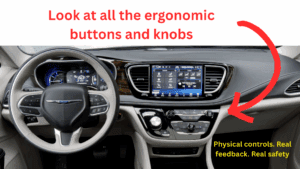Interior dashboard of Chrysler Pacifica showing ergonomic physical controls and knobs