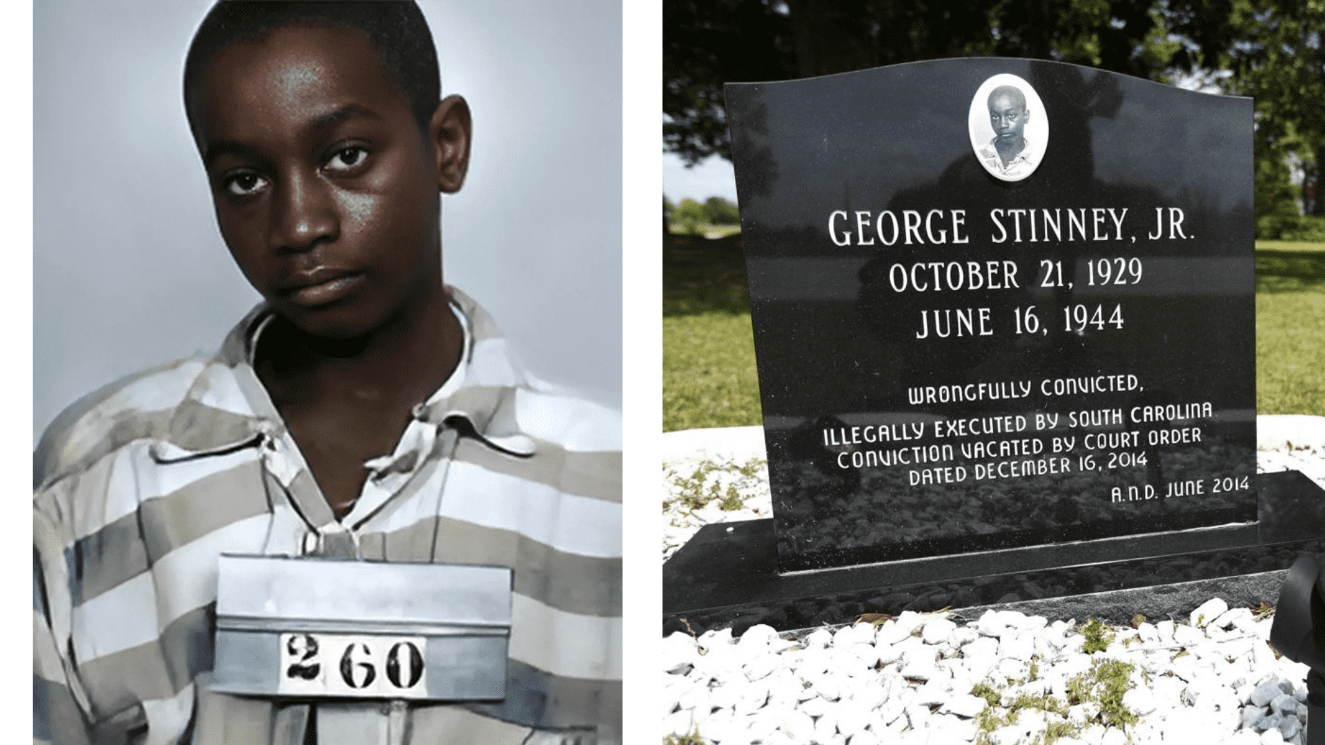 George Stinney mug shot and tombstone