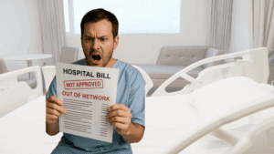 Man in hospital bed with surprise medical bill