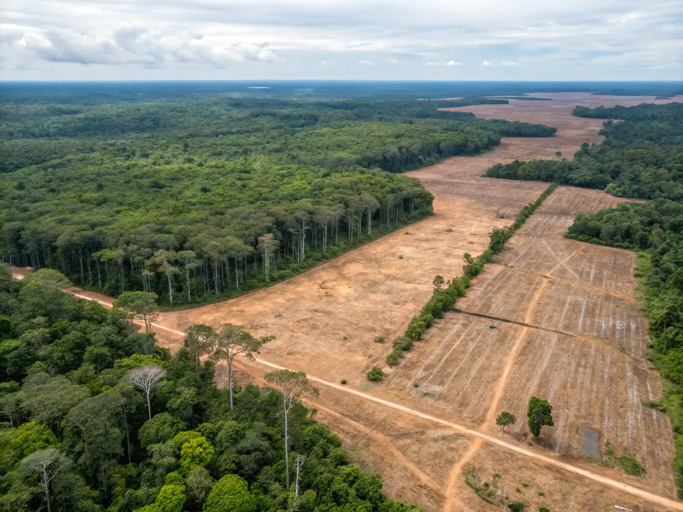 A photograph of a deforested area, showing the loss of natural habitats for honey bees and other pollinators. The image should highlight the impact of habitat destruction on bee populations.